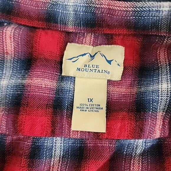 Blue Mountain Women’s 1X Flannel Shirt Red Blue White Plaid 100% Cotton EUC Plus - Picture 5 of 5